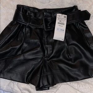Zara belted leather shorts